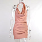 Black satin backless mini party dress for women