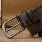 Brown men's adjustable casual belt with alloy buckle