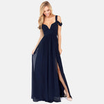 Front view of an elegant long dress for women with short sleeves