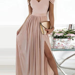 Greek style pleated maxi dress featuring a natural waist and flowing silhouette