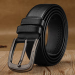Close-up of durable alloy pin buckle on men's casual belt
