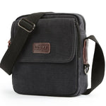 Men's canvas shoulder bag showing spacious interior storage