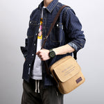 Khaki men's canvas shoulder bag with adjustable crossbody strap