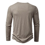 Front view of men's casual long sleeve T-shirt with button top