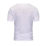 Back view of men's casual loose-fit mesh short-sleeve T-shirt