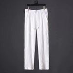 Front view of men's casual summer outfit with short sleeve top and trousers
