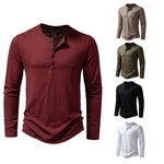Men's black long sleeve casual T-shirt with button detail