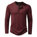 Men's wine red long sleeve casual shirt with button detail