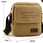 Side view of a men's casual canvas messenger bag