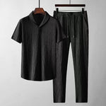 Stylish men's summer leisure outfit with lightweight matching clothing