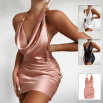 Satin party dress with adjustable spaghetti straps