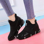 Side view of women's Korean style mesh sneakers with mid heel